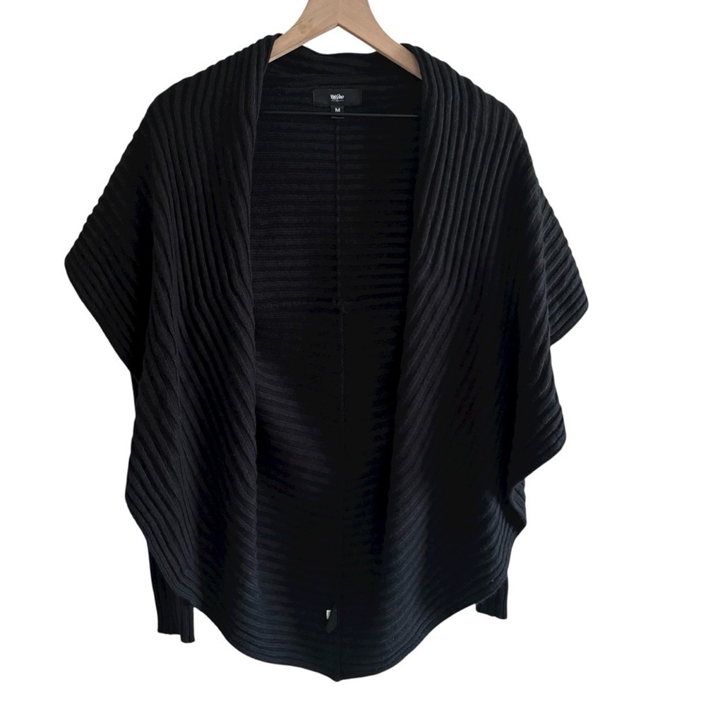 Mossimo Knit Circle Sweater Cardigan Size M Black Open Front Ribbed Long Sleeve